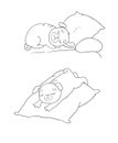 A cute cartoon pug is sleeping on a pillow. Funny dog