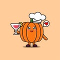 Cute cartoon Pumpkin chef holding wine glass