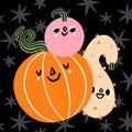 Three cute pumpkins Halloween illustration Royalty Free Stock Photo