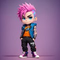 A cute cartoon punk boy with blue eyes and pink hair - Generated by Generative AI Royalty Free Stock Photo