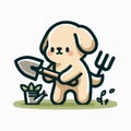 Cute Cartoon Puppy Gardening Royalty Free Stock Photo
