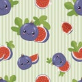 Cute cartoon purple figs fruit with smiling faces