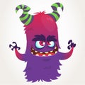 Cute cartoon purple horned monster . Halloween vector flying monster mascot