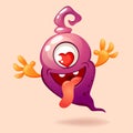 Cute cartoon purple monster in love