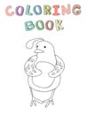Cute cartoon quail character, contour vector illustration for coloring book in simple style.
