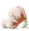 cute cartoon white rabbit with a carrot