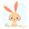 Cute cartoon rabbit. Farm animals. Vector illustration of a bunny sitting isolated on simple background