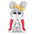 Cute cartoon rabbit king with crown and royal robe.