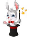 Cute cartoon Rabbit in a magic hat with a magic wand Royalty Free Stock Photo