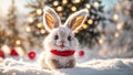 Cute cartoon rabbit in a snowy meadow fluffy winter design