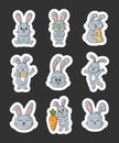 Cute cartoon rabbits. Sticker Bookmark