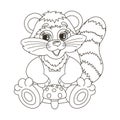 Cute cartoon raccoon character with fly agaric mushroom. Sketch, contour drawing for a coloring book. Royalty Free Stock Photo