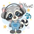 Cute Cartoon Raccoon with headphones