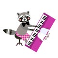 Cute cartoon raccoon - musician. Isolated on white.