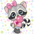 Cute Cartoon Raccoon with bubble gum