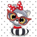 Cute Cartoon Raccoon with red glasses Royalty Free Stock Photo