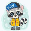 Cute Cartoon Raccoon in a yellow waistcoat