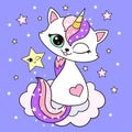 Cute cartoon rainbow cat unicorn. Vector Royalty Free Stock Photo