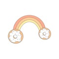 Cute cartoon rainbow with donuts vector colorful illustration