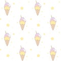 Cute cartoon rainbow unicorn ice cream seamless pattern background illustration Royalty Free Stock Photo