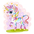 Cute cartoon rainbow zebra unicorn vector illustration