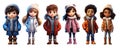 Cute Cartoon Realistic Happy Children Dressed in Winter Clothes Characters Set Royalty Free Stock Photo