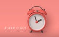 Cute cartoon red alarm clock. 3d realistic table clock with shaddow. Vector illustration