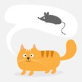 Cute cartoon red cat and talk think bubble with mouse. Card. Kids background Flat design