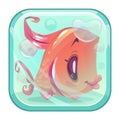 Cute cartoon red fish behind the glass. Royalty Free Stock Photo