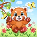 Cute cartoon red panda in nature. Royalty Free Stock Photo