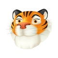 Cute cartoon red tiger head. Vector funny illustration of a striped wildlife animal character with a smiling facial emotion Royalty Free Stock Photo