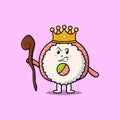 Cute cartoon rice sushi rolls sashimi as wise king