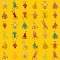 Cute cartoon robot characters seamless pattern