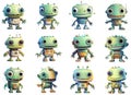 Cute cartoon robot characters set. Funny green cyborgs. Illustration isolated on white background. Generative AI Royalty Free Stock Photo