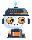 Cute cartoon robot with large eyes and cheerful smile. Modern friendly robot character, technology theme vector Royalty Free Stock Photo