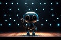 Cute Cartoon Robot With Very Big Eyes Singing Stage A Grand Stage With A Spotlight Shining A Solo Character. Generative AI