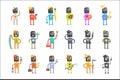 Cute cartoon robots in various professions set of colorful characters vector Illustrations Royalty Free Stock Photo