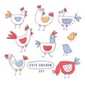 Cute cartoon rooster, chicken, hen family  doodle Royalty Free Stock Photo