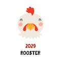 Cute cartoon rooster face, Asian zodiac sign