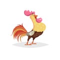 Cute cartoon rooster. Farm animal. Good for education and kids design. Vector bird illustration