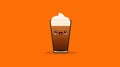 Cute cartoon of root beer float with smiling face on orange background. Generative AI Royalty Free Stock Photo