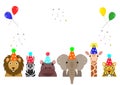 Various safari animals with party hat border set Royalty Free Stock Photo