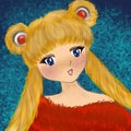 Cute cartoon of sailor Moon girl