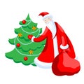 Cute cartoon Santa Claus decorating Christmas tree Merry Christmas vector illustration Royalty Free Stock Photo