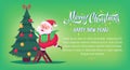 Cute cartoon Santa Claus decorating Christmas tree Merry Christmas vector illustration Greeting card poster horizontal Royalty Free Stock Photo