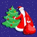 Cute cartoon Santa Claus decorating Christmas tree Merry Christmas vector illustration Royalty Free Stock Photo