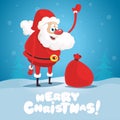 Cute cartoon Santa Claus delivering gifts in big bag Merry Christmas vector illustration Greeting card poster Royalty Free Stock Photo
