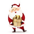 Cute cartoon Santa Claus giving christmas present. Royalty Free Stock Photo