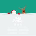 Cute cartoon Santa Claus and reindeer looking behind blank billboard. Royalty Free Stock Photo