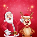 Merry Christmas greeting card with cartoon Santa Claus and reindeer Royalty Free Stock Photo